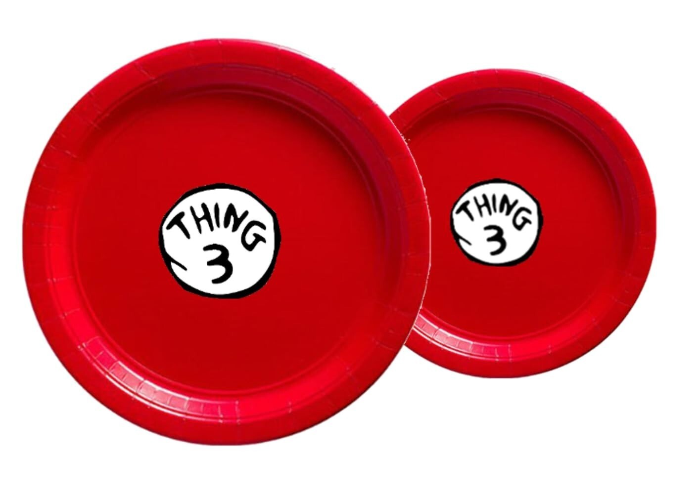 Custom 60 piece Thing 3 Birthday dinnerware Party Plates, cups and napkins: Red
