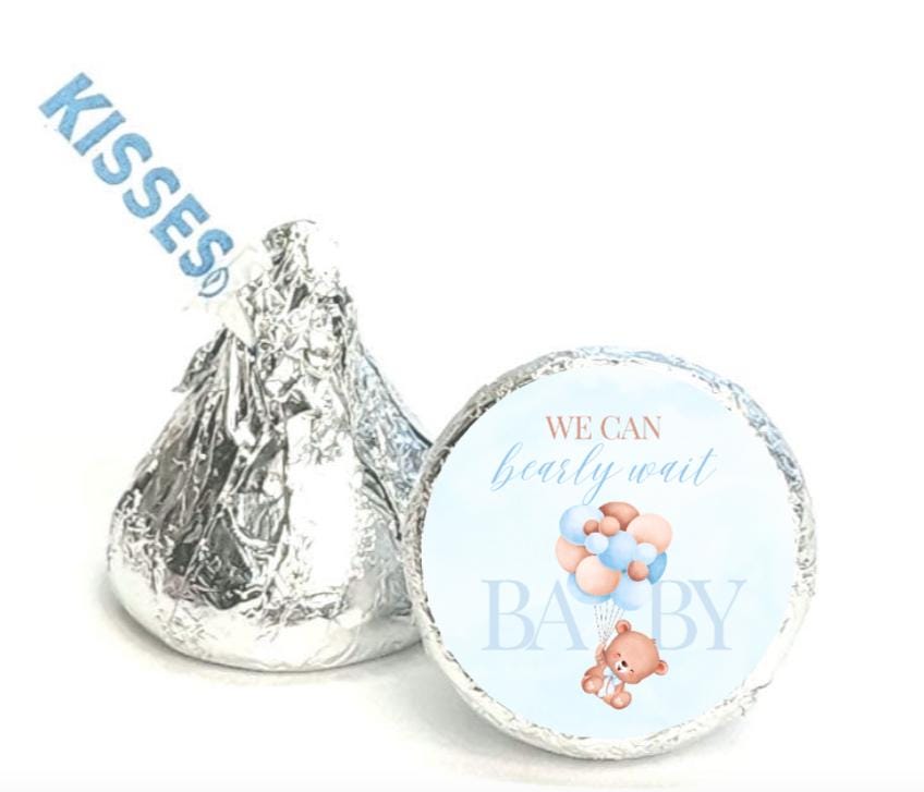 We Can Barely Wait Chocolate Candy Kiss Stickers| 100 ct| Glossy| Baby Shower favors