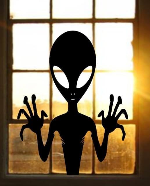 Alien Silhouette Window Decal, Large and Reusable Halloween Static Cling, Black
