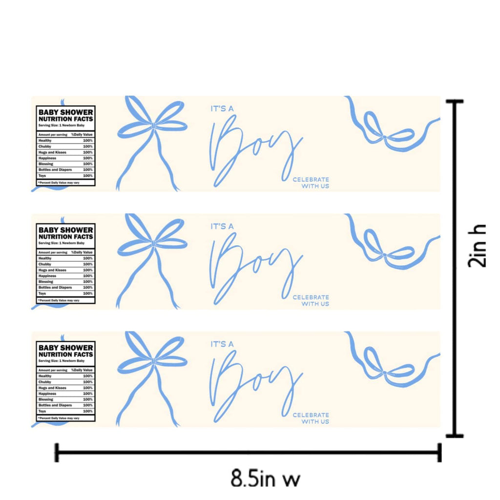 Its a Boy Water Bottle Labels | Baby Shower Party Favors| Blue Ribbon| 12| Glossy|Gender Reveal Bottle Labels
