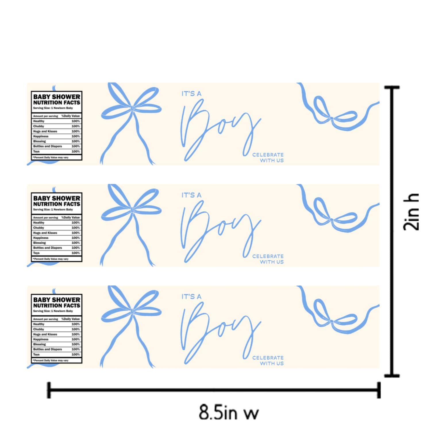 Its a Boy Water Bottle Labels | Baby Shower Party Favors| Blue Ribbon| 12| Glossy|Gender Reveal Bottle Labels