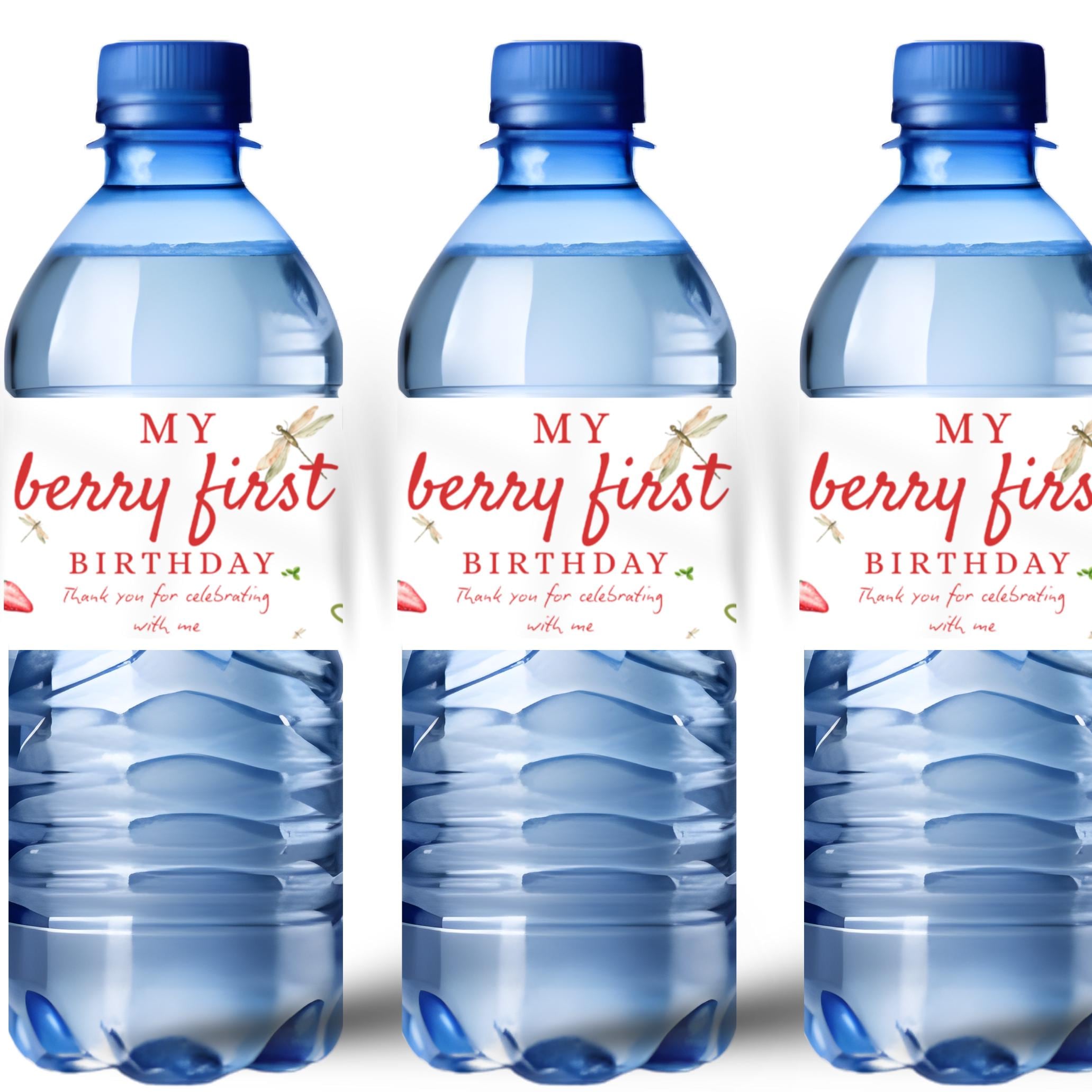 Strawberry First Birthday Water Bottle Labels | My Berry First Birthday| Thank You Message | Party Table Accents |12| Glossy | 1st Birthday