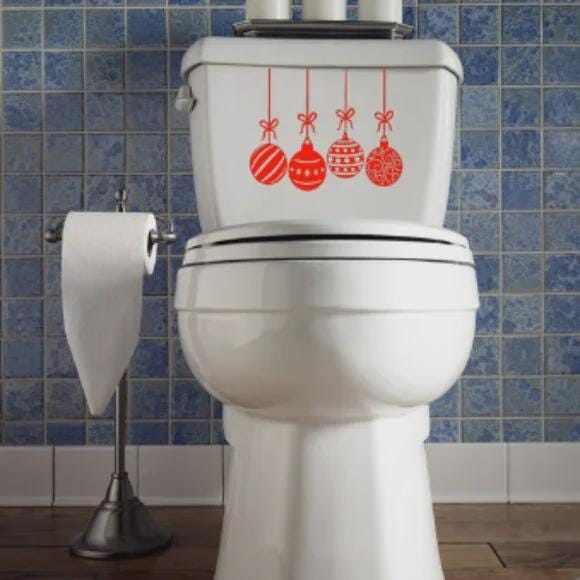 Christmas Ornament Toilet Decal | Holiday Red Vinyl Decor