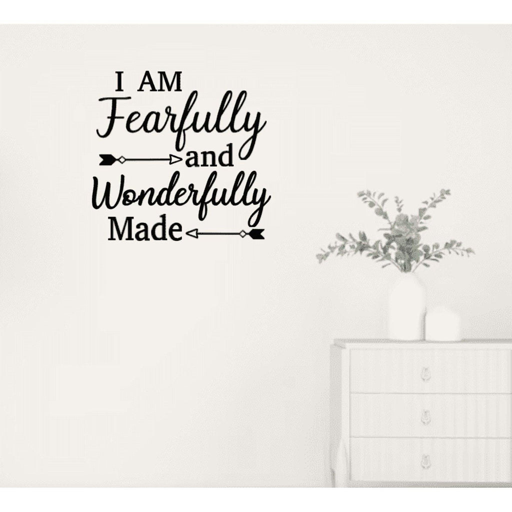 Inspirational Wall Decal 'I Am Fearfully and Wonderfully Made', Arrow Design, 23.4x22.3 inches, Black