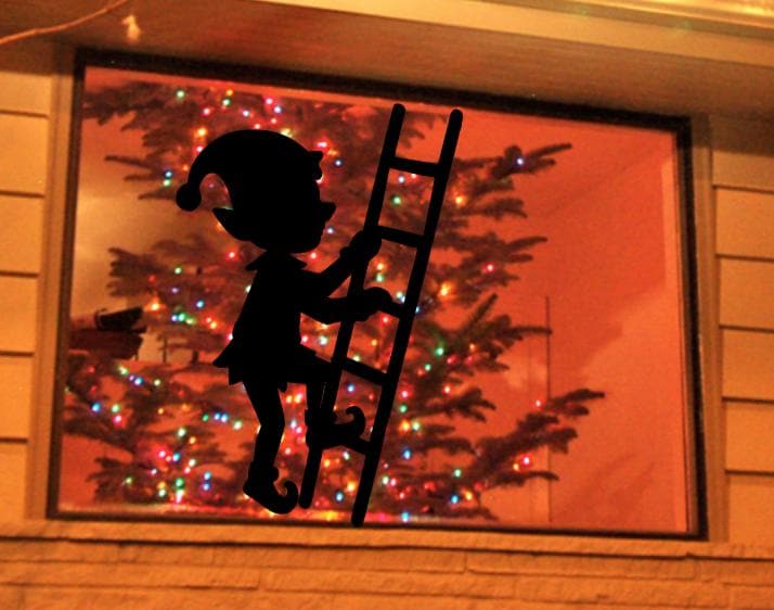 Large Elf on Ladder Christmas Window Cling Decal | Reusable| Holiday Silhouette | 17H