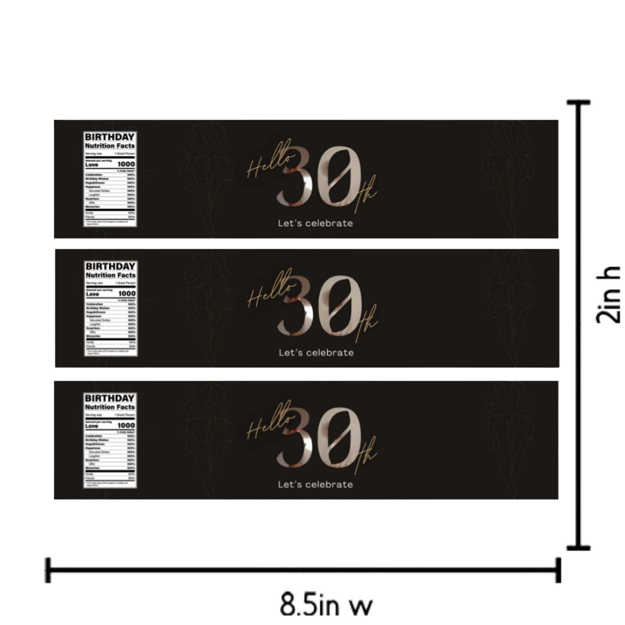 30th Birthday Water Bottle Labels | Hello 30th Lets Celebrate | Party Table Bottle Wraps | Glossy
