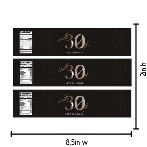 30th Birthday Water Bottle Labels | Hello 30th Lets Celebrate | Party Table Bottle Wraps | Glossy