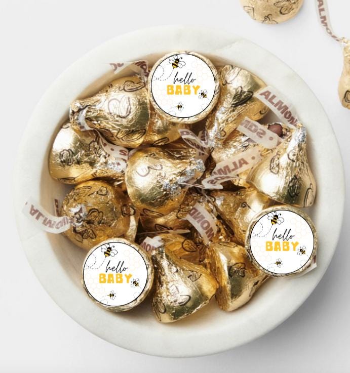 Hello Baby Kisses Candy Stickers | 100ct|Bumble Bee Theme Favors|Shower Favors