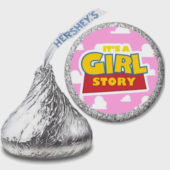 It's a Girl Story Baby Shower Candy Sticker Decal Set, 0.75 Inch, Pink
