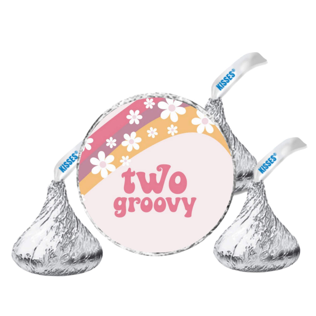 Two Groovy Candy Kiss Stickers | 2nd Birthday Boho Theme | 100 Glossy Peel & Stick Stickers | Durable