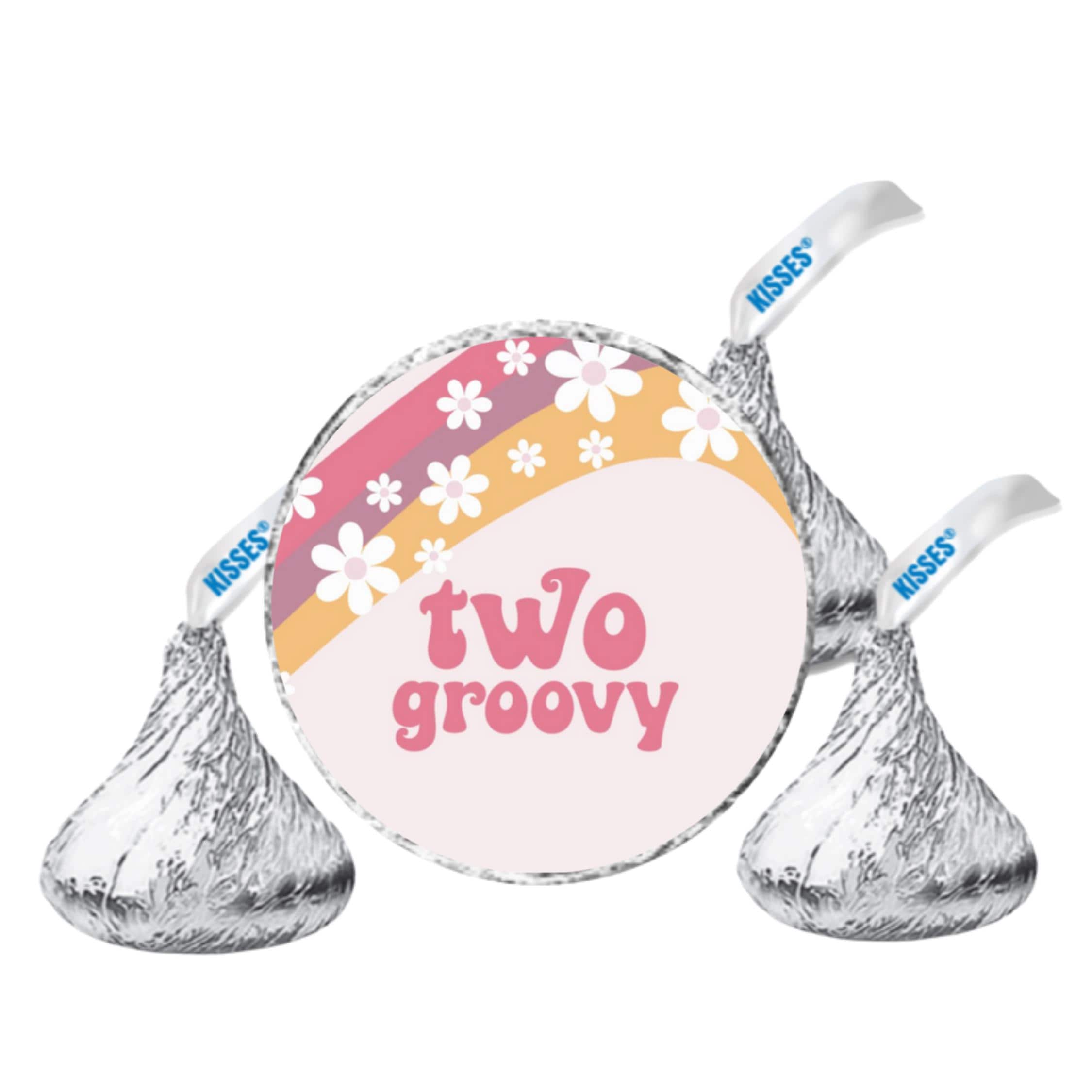 Two Groovy Candy Kiss Stickers | 2nd Birthday Boho Theme | 100 Glossy Peel & Stick Stickers | Durable