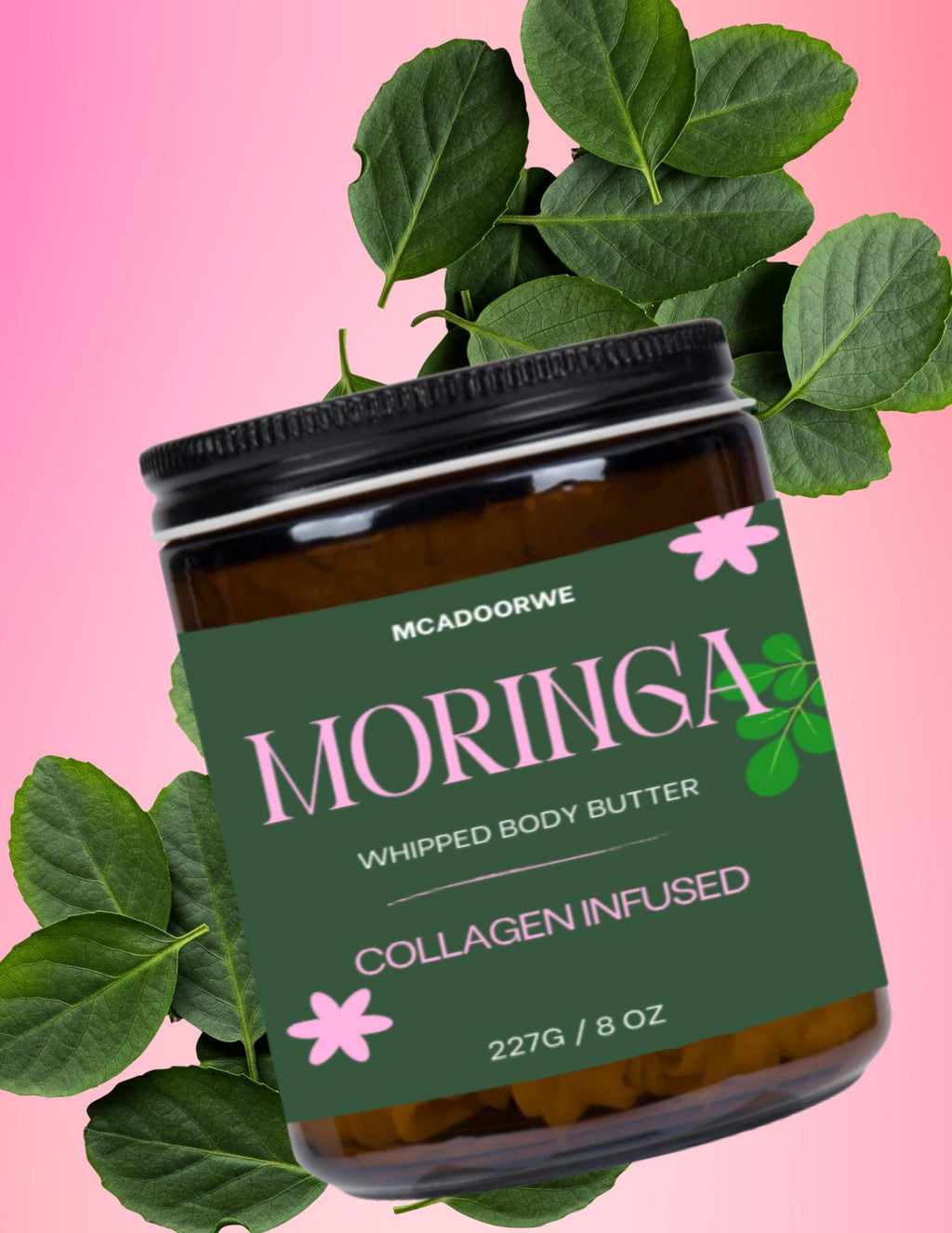 Moringa Whipped Body Butter | Handmade Organic Shea and Cocoa Butter | Luxurious 8 oz Jar