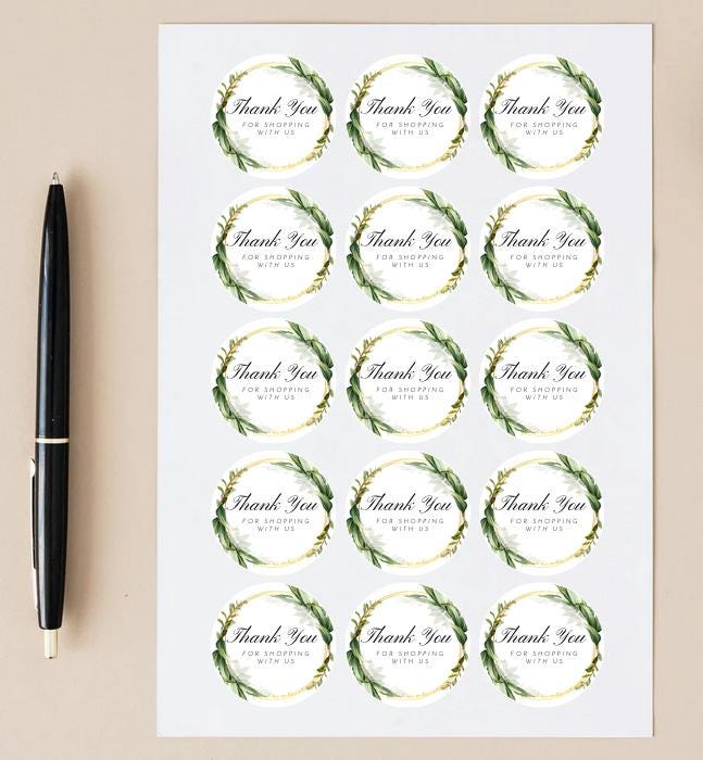 Business Thank You Stickers | 57 White Floral Package Adhesive Labels | 1.75in Peel and Stick