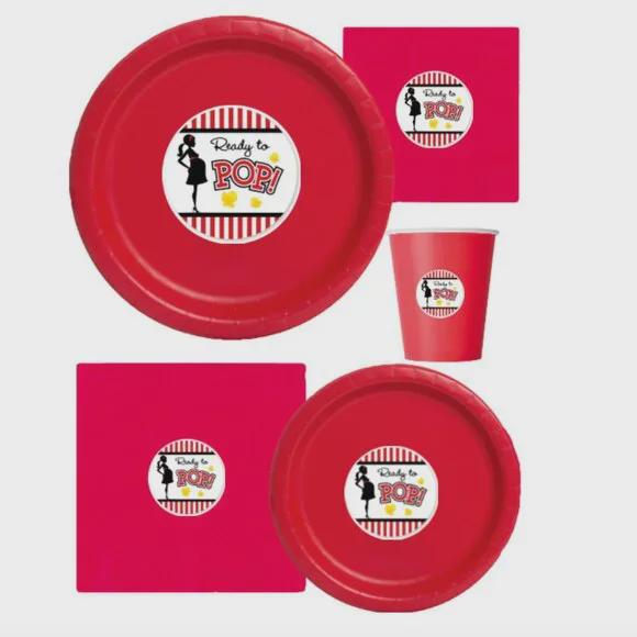 60pc “Ready to Pop” Paper Plate Set – Baby Shower & Gender Reveal Party Supplies