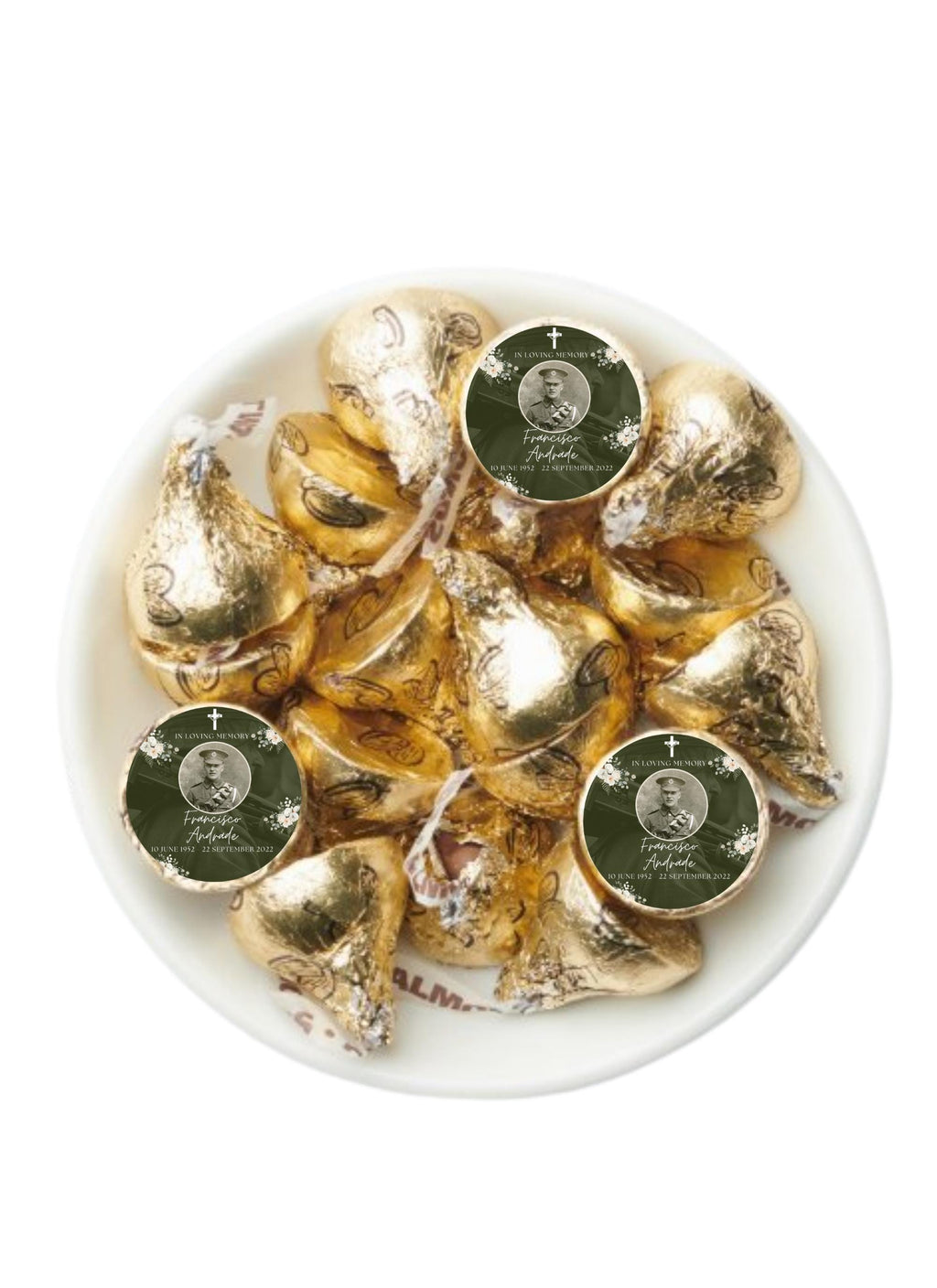 Personalized Military Memorial Candy Kiss Labels | In Loving Memory |100ct|Glossy|Military Tribute| Keepsake candy