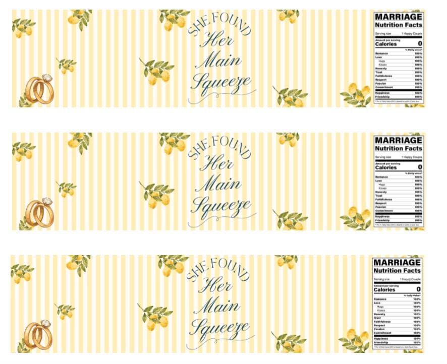 She Found Her Main Squeeze Water Bottle Wrappers | 12PCS | Bridal Shower Party Favors | Lemons