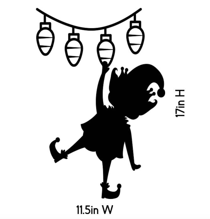 Christmas Elf Hanging Lights Window Cling | Large Silhouette Static Cling Décor