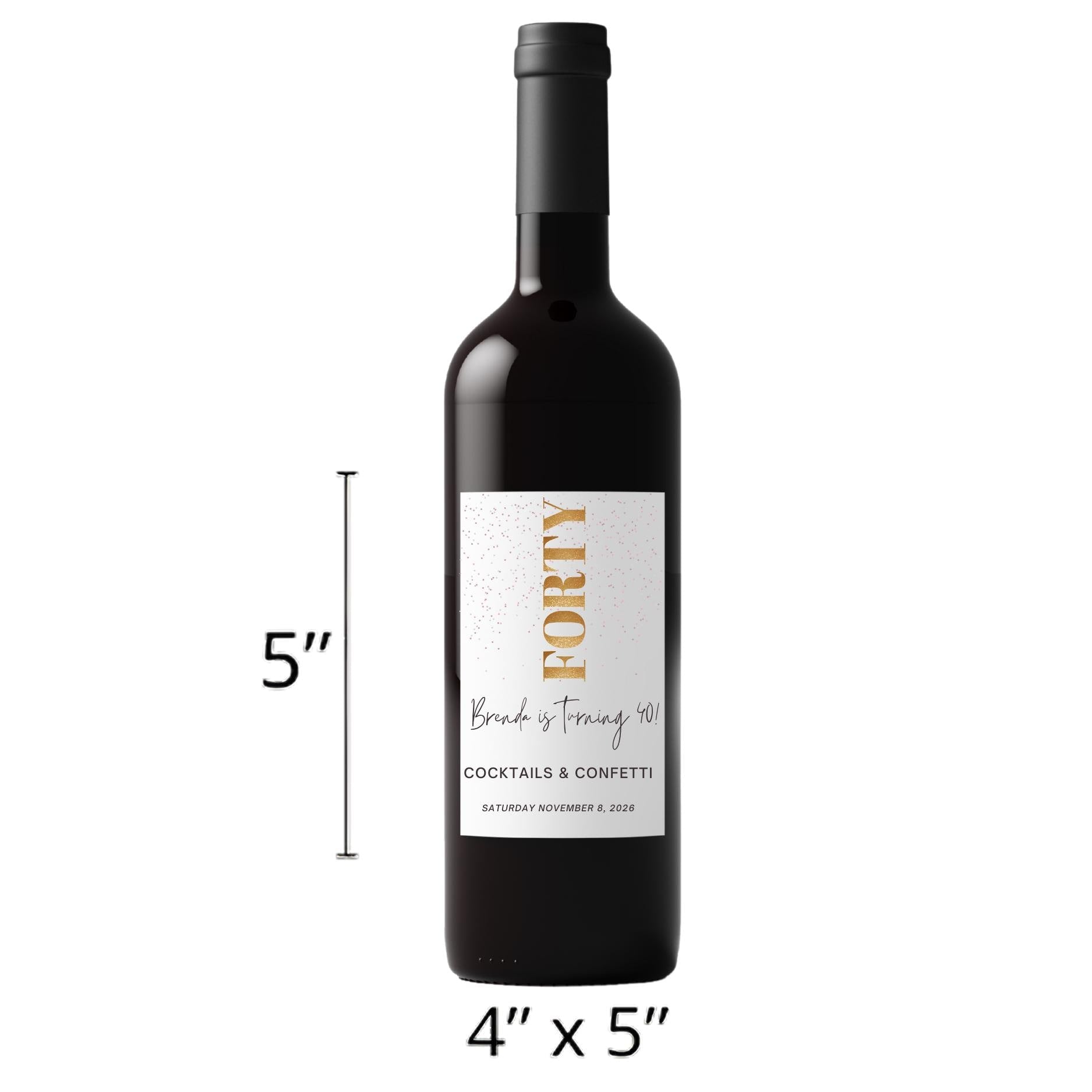 Personalized Name 40th Birthday Wine Bottle Labels| Glossy| Custom Bottle Stickers|4ct