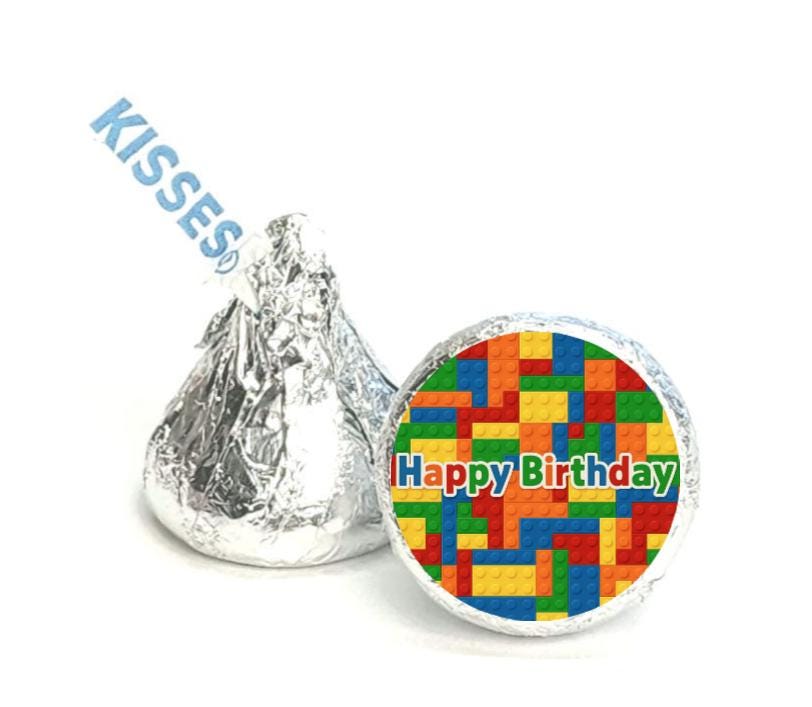 Happy Birthday Building Blocks Candy labels|100ct|0.75in|Glossy|Block Theme Happy Birthday Stickers