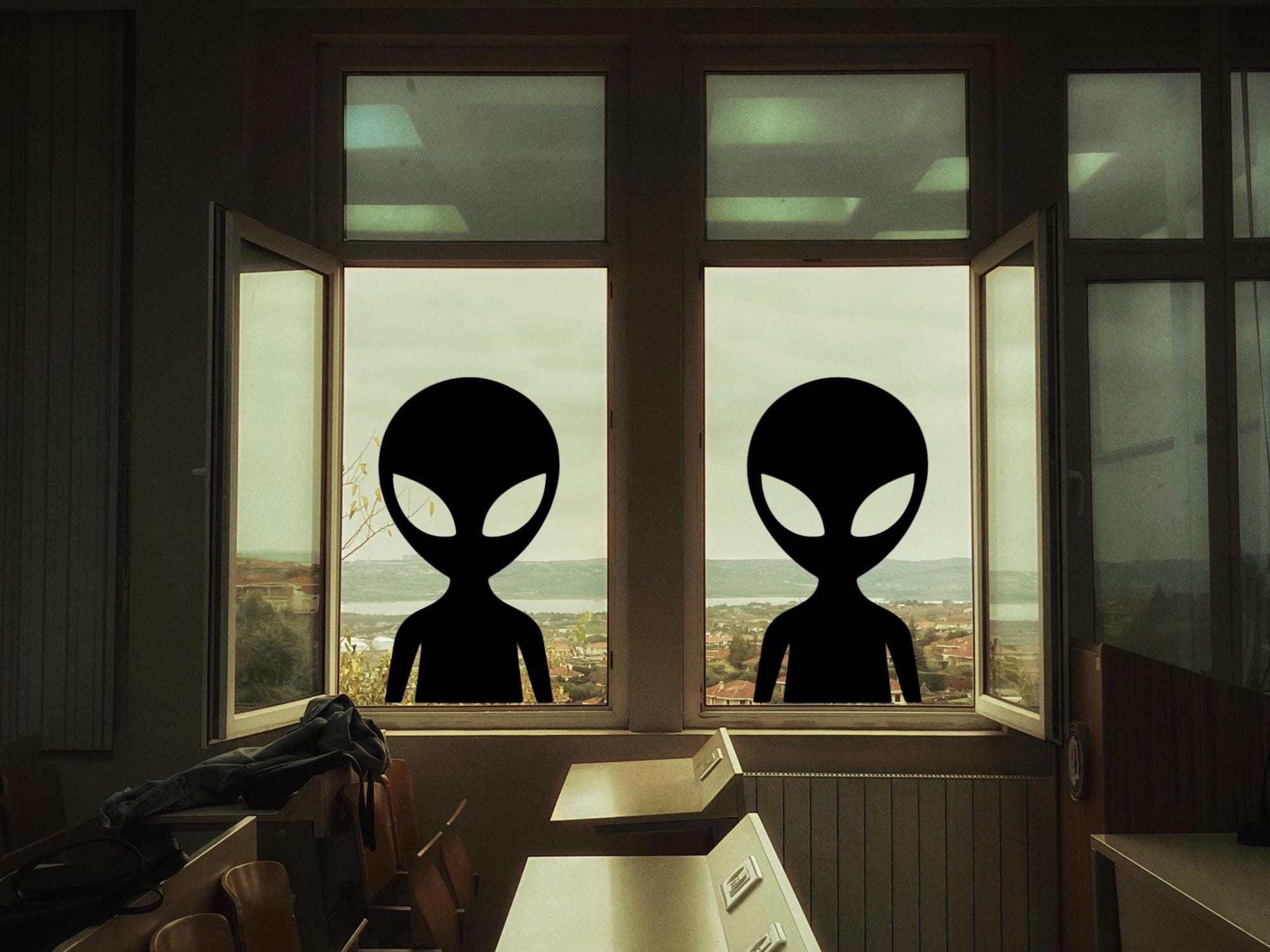 Reusable Alien Window Cling Decal | Large Silhouette Peel and Stick | 11.5 x 20 in