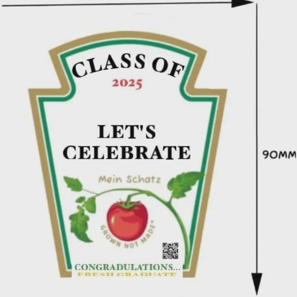 Class of 2025 Graduation Celebration Ketchup Bottle Labels, Set of 2, 500ml