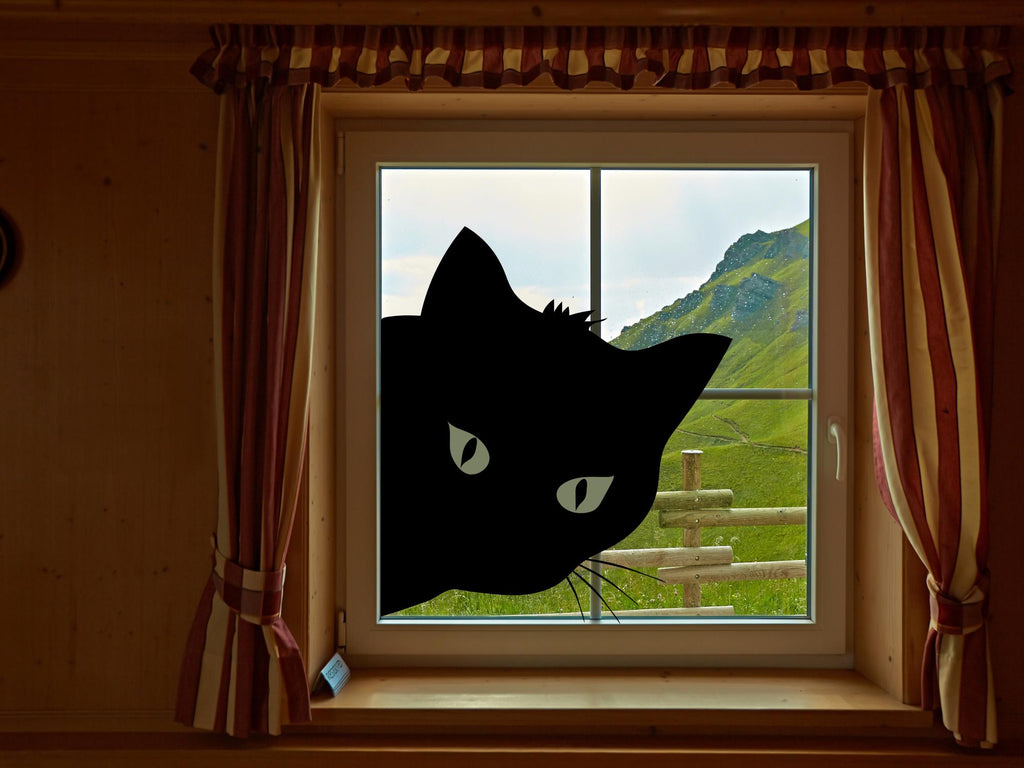 Halloween Black Cat Window Cling Decal | Reusable Spooky Silhouette Decal | 11.5x20in