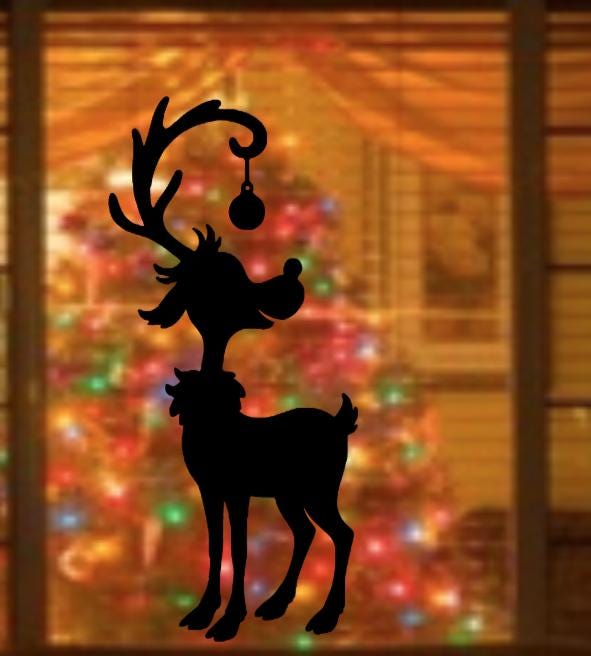 Large Reindeer Window Cling Decal | Christmas Window Decals | Reusable|Holiday Decoration| 23.5H