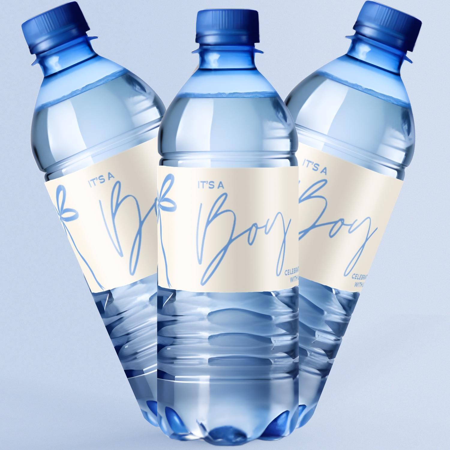 Its a Boy Water Bottle Labels | Baby Shower Party Favors| Blue Ribbon| 12| Glossy|Gender Reveal Bottle Labels