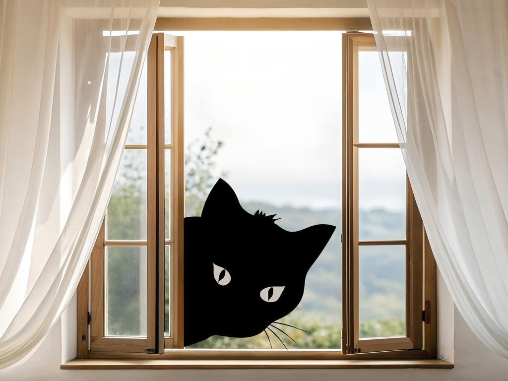 Halloween Black Cat Window Cling Decal | Reusable Spooky Silhouette Decal | 11.5x20in