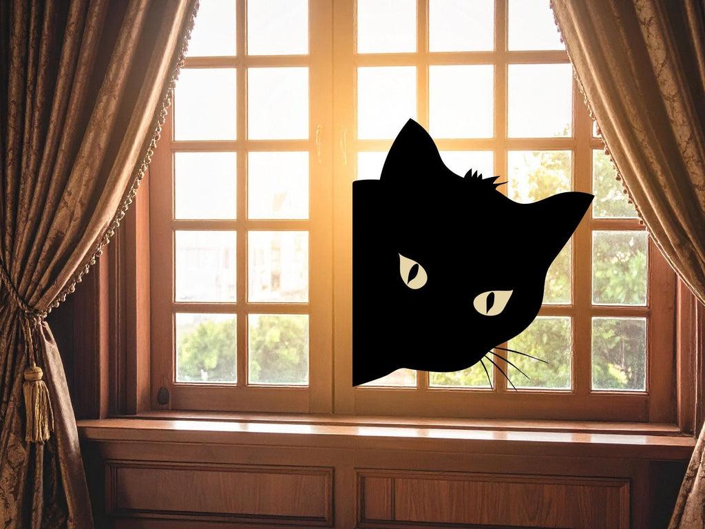 Halloween Black Cat Window Cling Decal | Reusable Spooky Silhouette Decal | 11.5x20in
