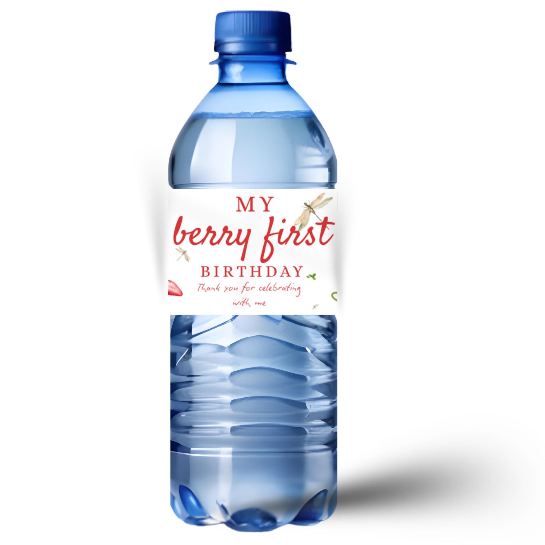 Strawberry First Birthday Water Bottle Labels | My Berry First Birthday| Thank You Message | Party Table Accents |12| Glossy | 1st Birthday