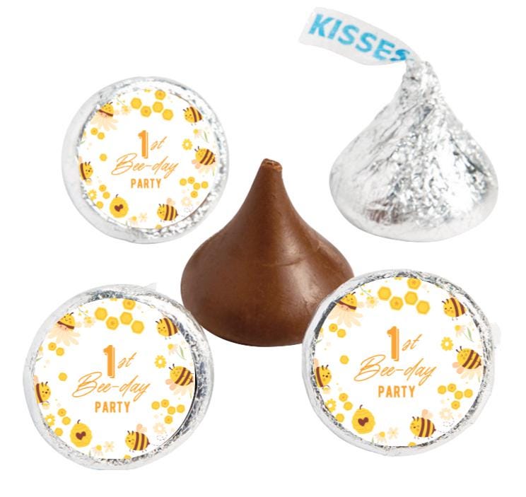 1st Bee-day Candy Stickers | Bumble Bee Theme | 0.75" Glossy Vinyl Labels | Set of 100