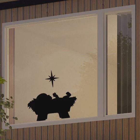 Baby Jesus In Manger with Star Christmas Window Cling Silhouette| Large Decal:Reusable