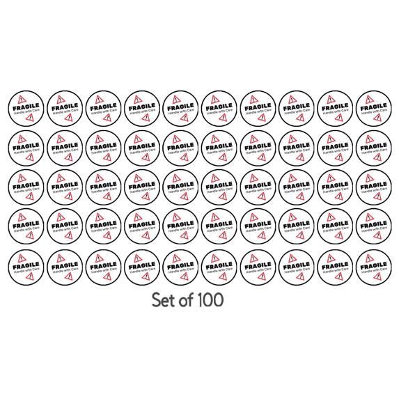 Fragile Handle with Care Warning Stickers, 2 inch Round, Set of 100