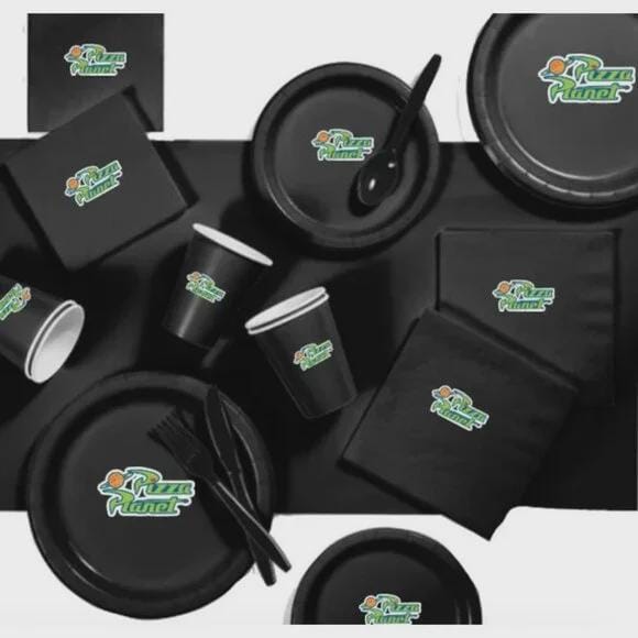 Pizza Planet Party Supply Set, Black, Disposable Tableware,Toy Story Theme, 60pc