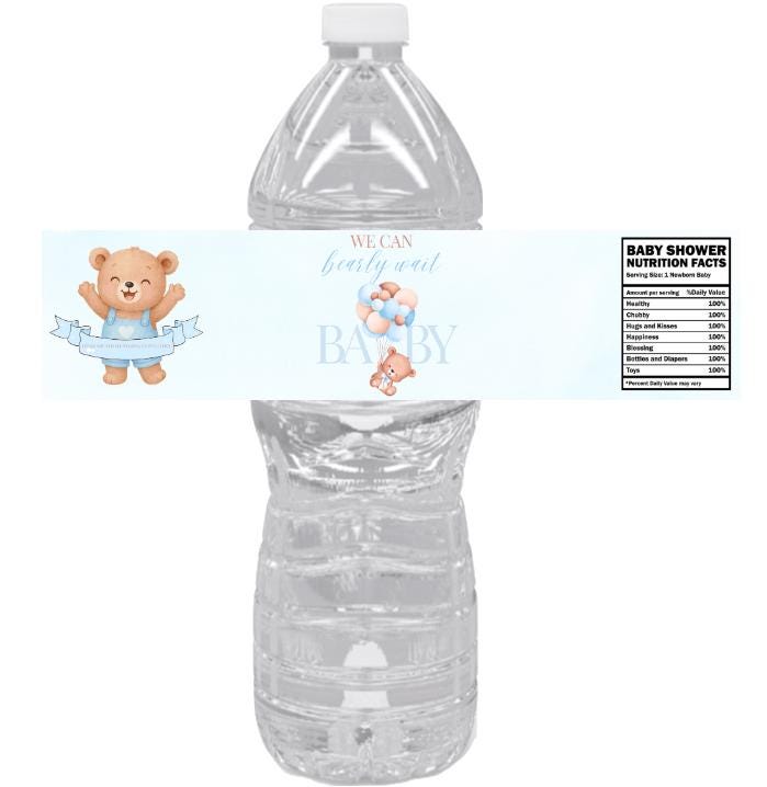 We Can Barely Wait Baby Shower Water Bottle Labels | Cute Teddy Bear Design | 12pcs|Glossy