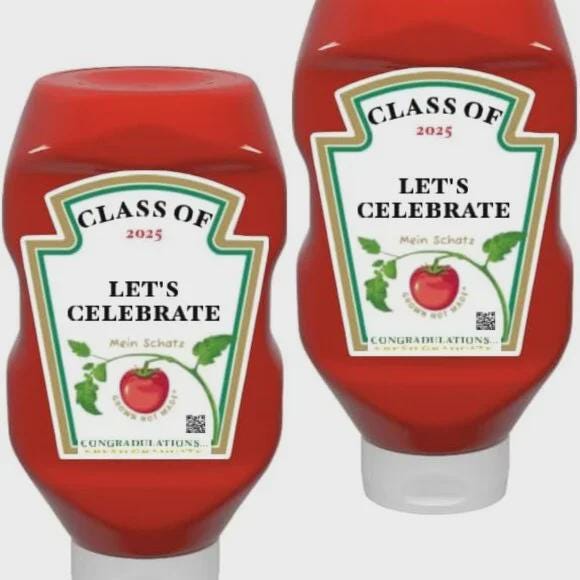 Class of 2025 Graduation Celebration Ketchup Bottle Labels, Set of 2, 500ml