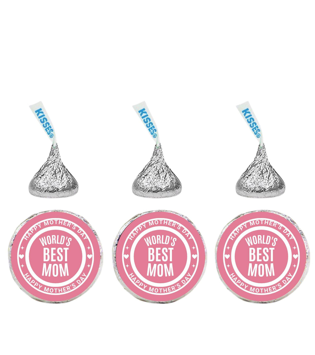 Mothers Day Candy Kiss Stickers | Worlds Best Mom Candy Labels | Pink Candy Kiss Sticker Set |100
