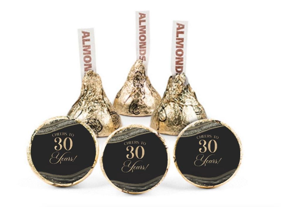 Cheers to 30 Years Kisses Candy Stickers | 100ct| Glossy| 30th Birthday| Milestone