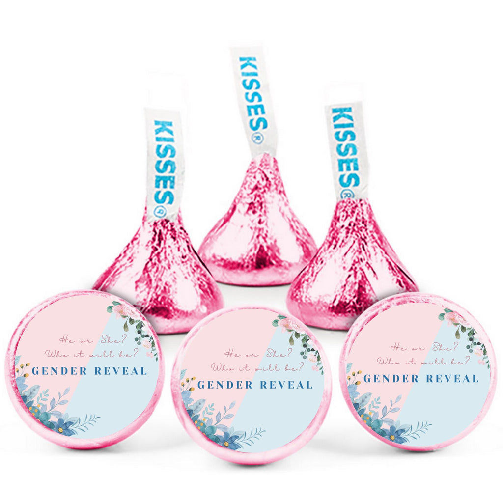 Gender Reveal Candy Stickers | 100 Chocolate Candy Kiss Labels | Glossy 0.75in Peel & Stick | Baby Shower Party Decorations
