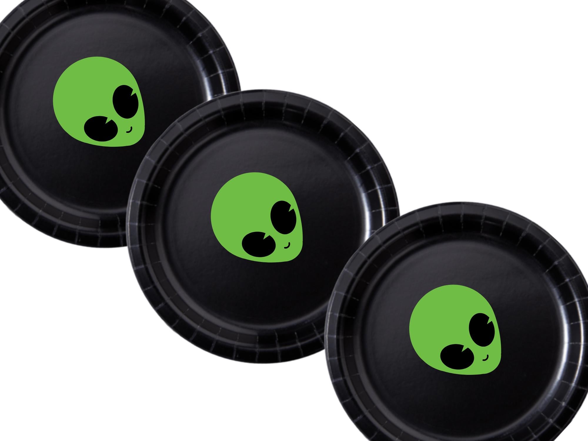 Alien Party Paper Plates Set | Black Space Theme Tableware | 40 Piece Plate Kit