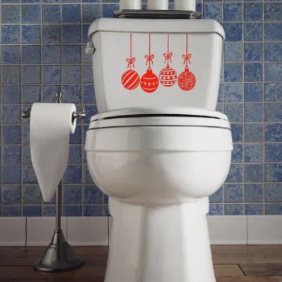 Christmas Ornament Toilet Decal | Holiday Red Vinyl Decor