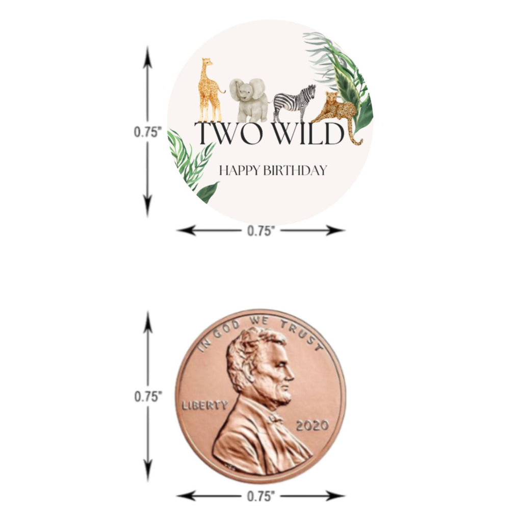 Two Wild Safari Birthday Stickers | 100 Chocolate Candy Kiss Labels | Glossy 0.75in Peel & Stick | Safari Party Table Decorations