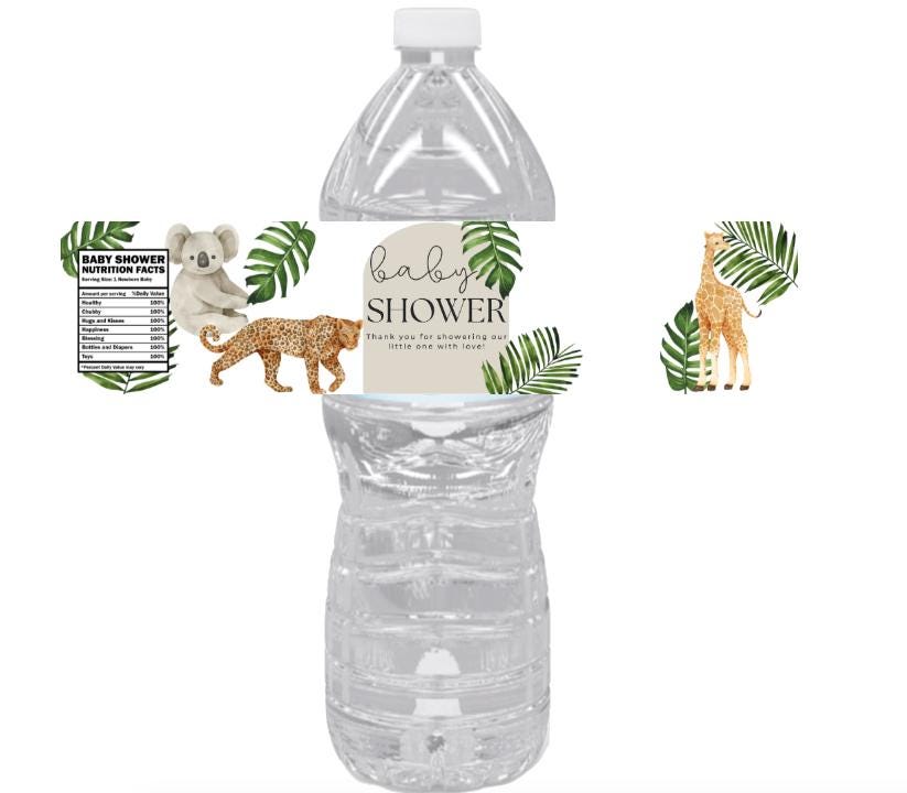 Safari Baby Shower Water Bottle Labels |12ct | Animal Theme | Thank You & Nutrition Facts