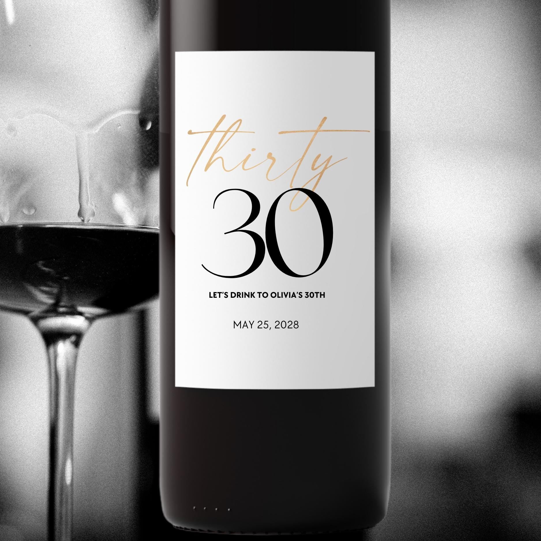 Personalized Name and Date 30th Birthday Wine Bottle Labels | Glossy| Set of 12|