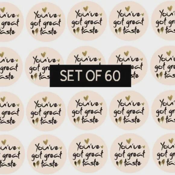 You've Got Great Taste Stickers, 2 Inch Round, 60 Pack, Tan and Gold Design