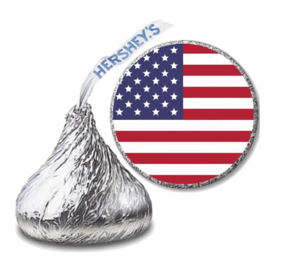 Independence Day, American Flag Chocolate Candy Stickerlabels, Patriotic Design