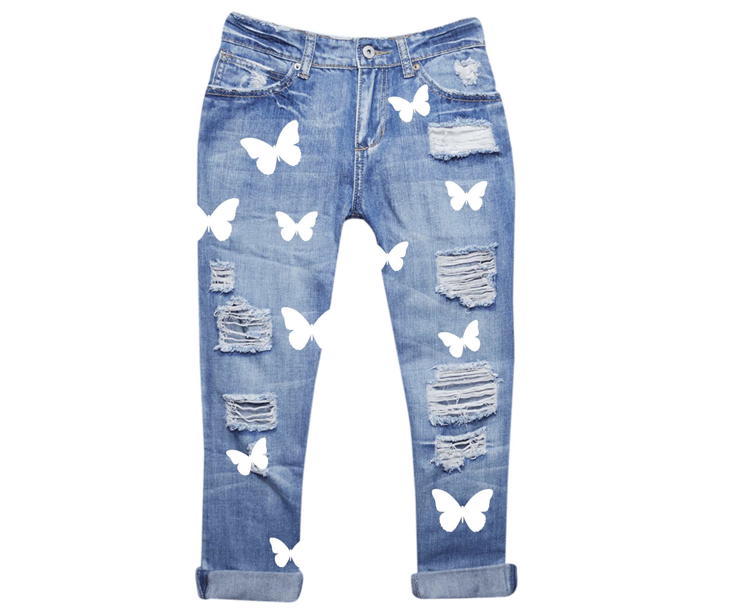 White Iron On Butterfly Set | 30 Vinyl Butterflies | Multiple Sizes 1in–4in | Fabric Heat Transfer