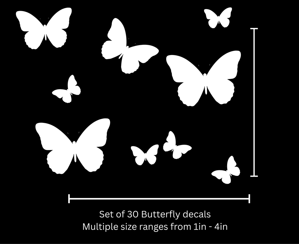 White Iron On Butterfly Set | 30 Vinyl Butterflies | Multiple Sizes 1in–4in | Fabric Heat Transfer