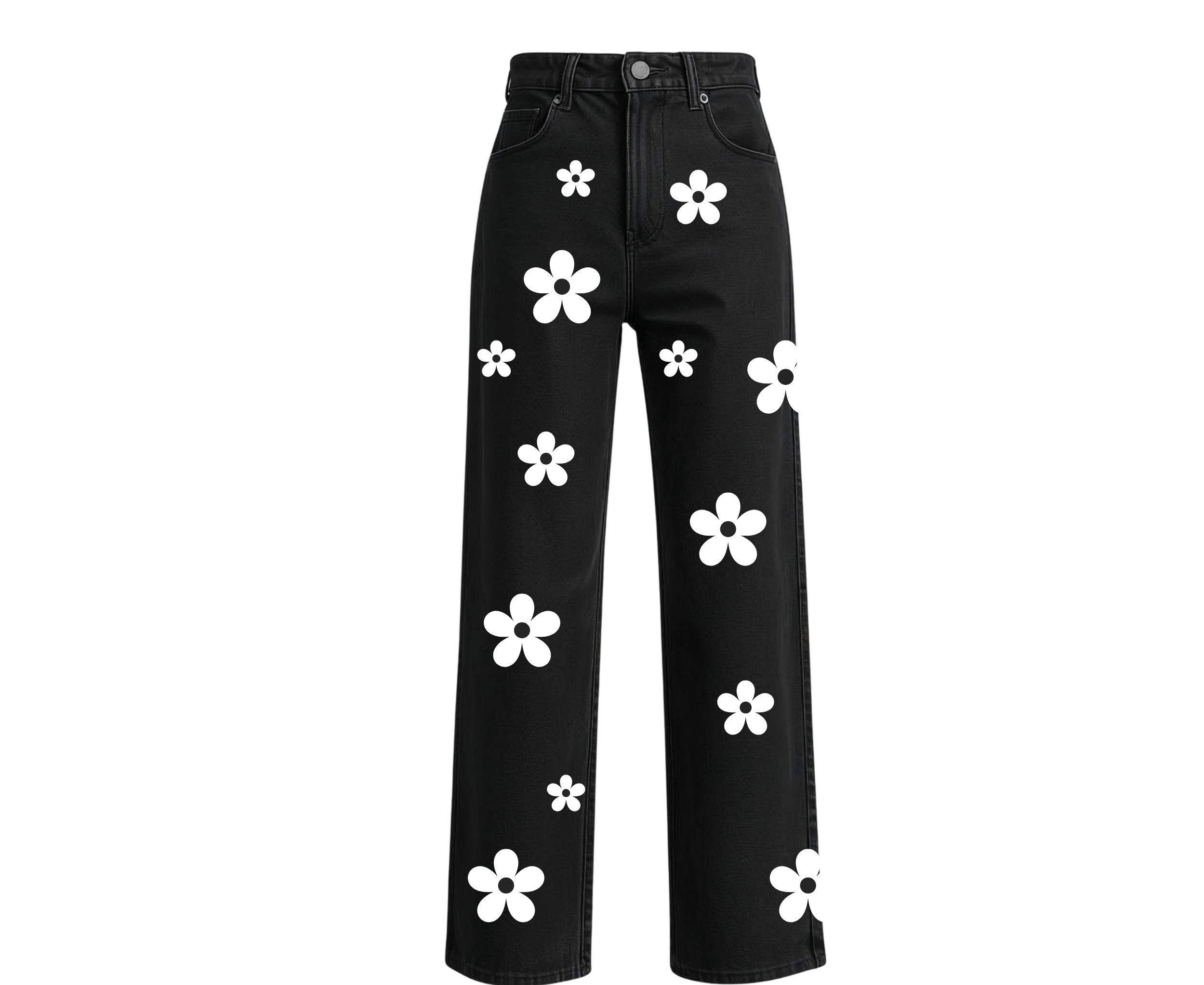 White Iron On Boho Flower Set | 30 Vinyl Flowers | Multiple Sizes 1in–4in | Fabric Heat Transfer